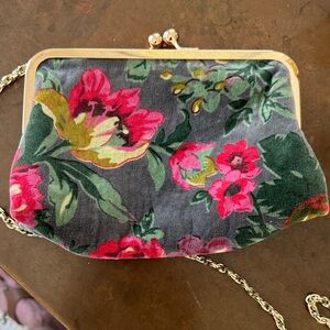 Velvet Floral Kiss-Lock Clutch in Gray, Pink and Green